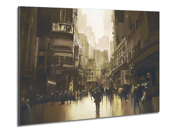 Walking Through The Sepia Town Metal Print
