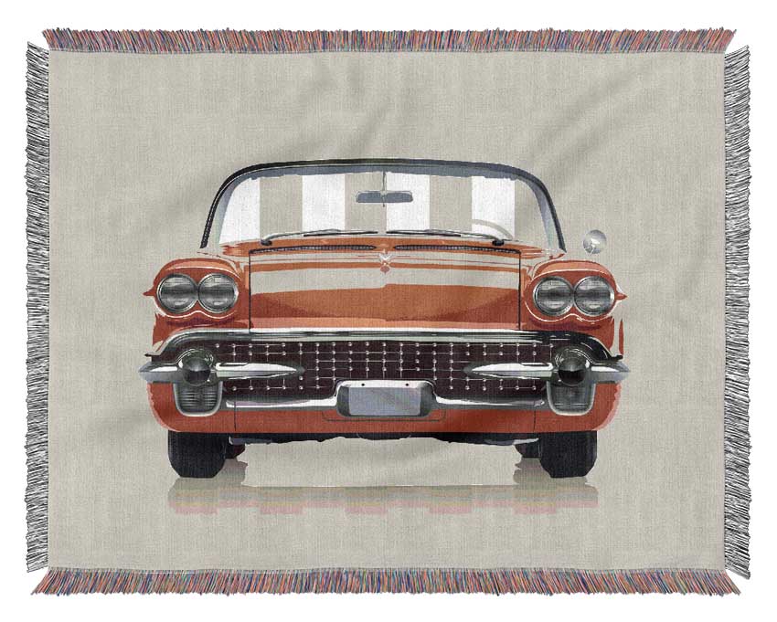 Classic American Car On Stripes Woven Blanket