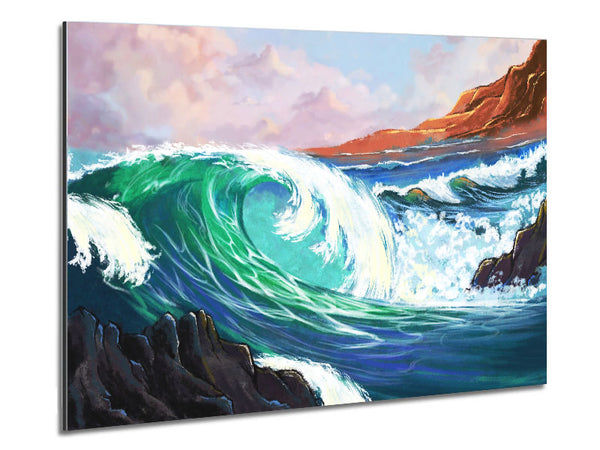 Waves Crashing On The Cliff Rocks Metal Print