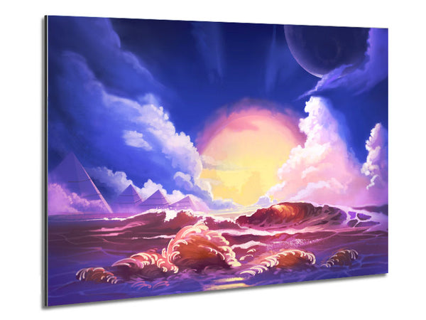 Sunset Over The Ocean Crash Metal Print