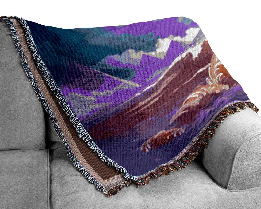 Sunset Over The Ocean Crash Woven Blanket