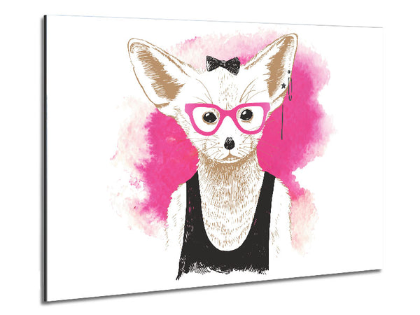 Arctic Fox Bow Pink Glasses Metal Print