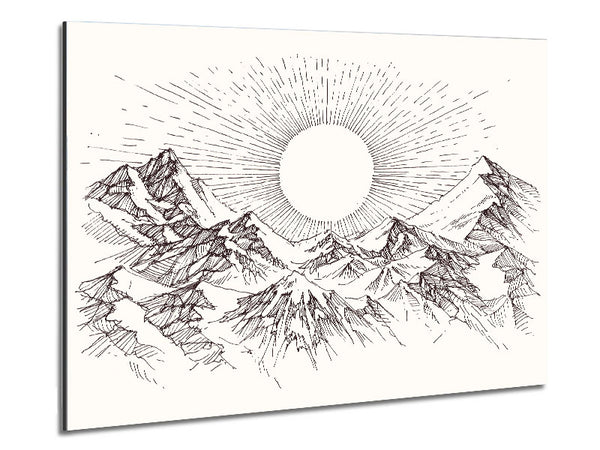 Sun Above The Snowy Mountain Peak Metal Print