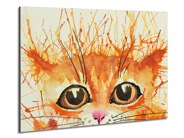 Watercolour Ginger Cat Splat Metal Print