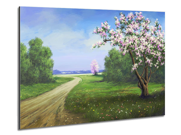 The Road Through The Blossom Metal Print