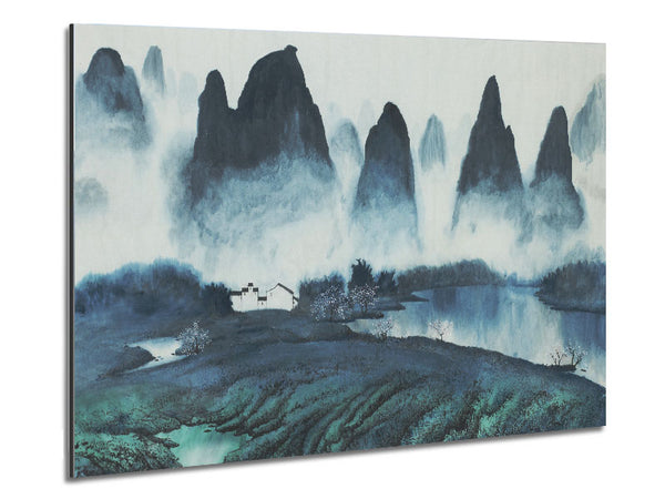 Tall Rock Mountain Mist Metal Print