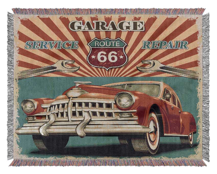 Route 66 Garage Woven Blanket