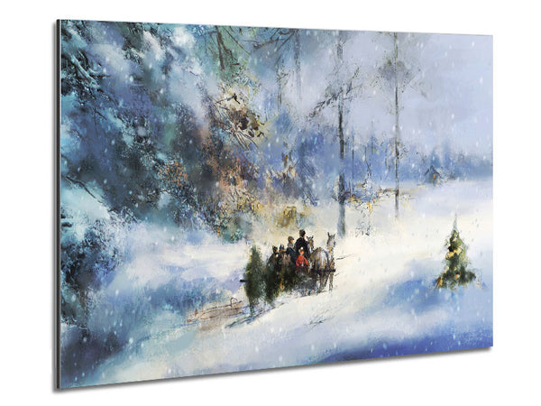 Traveling Through The Snow Metal Print