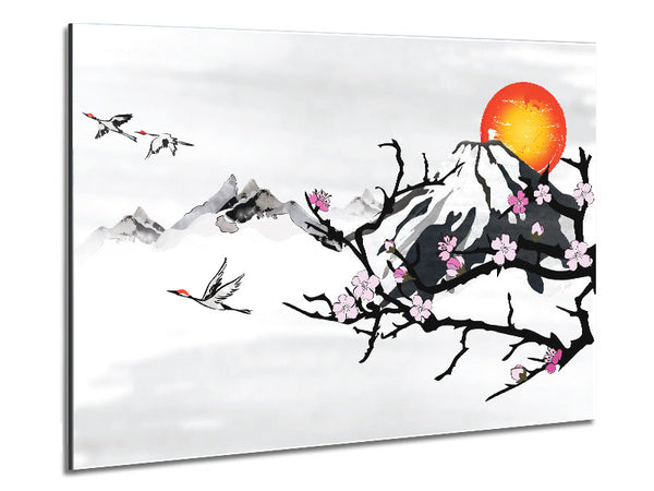 Branches In The Japanese Sunrise Metal Print