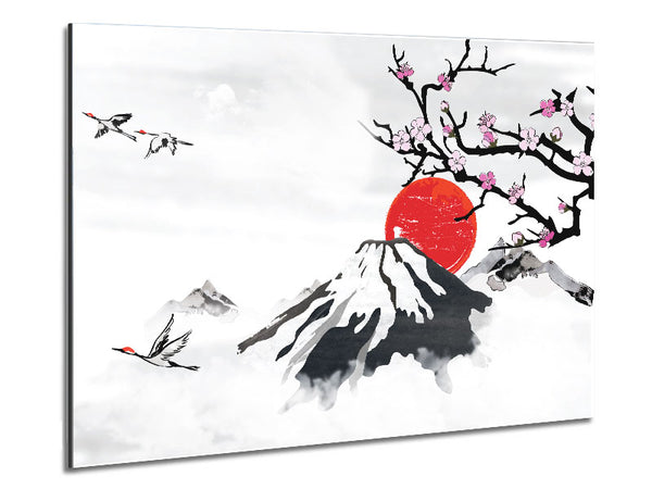 Red Japanese Sunset Branch Metal Print