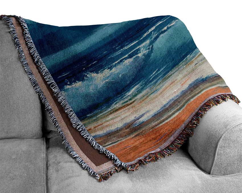Swirling Waves Hit The Beach Woven Blanket