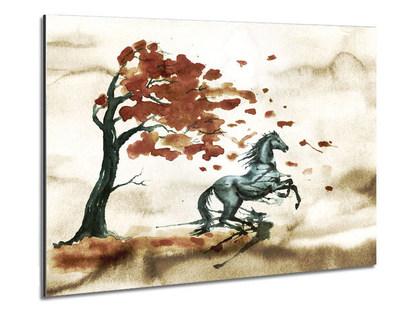 Tree Horse In The Wind Metal Print