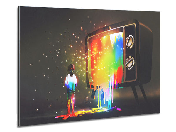 Colour Spilling Out The Tv Metal Print