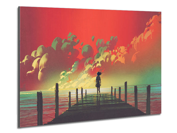 The Red Skies On The Beach Metal Print