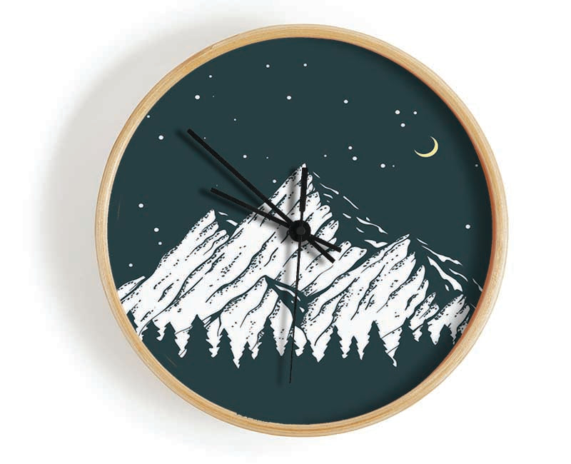 Mountain Range At Night Moon Clock - Wallart-Direct UK