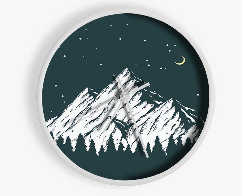 Mountain Range At Night Moon Clock - Wallart-Direct UK