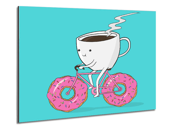 Coffee Riding A Donut Bicycle Metal Print