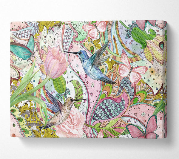  A Canvas Print of Hummingbird Paradise Pattern Canvas Art