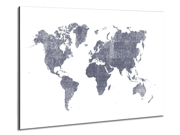 The World Map Of In Grey Metal Print