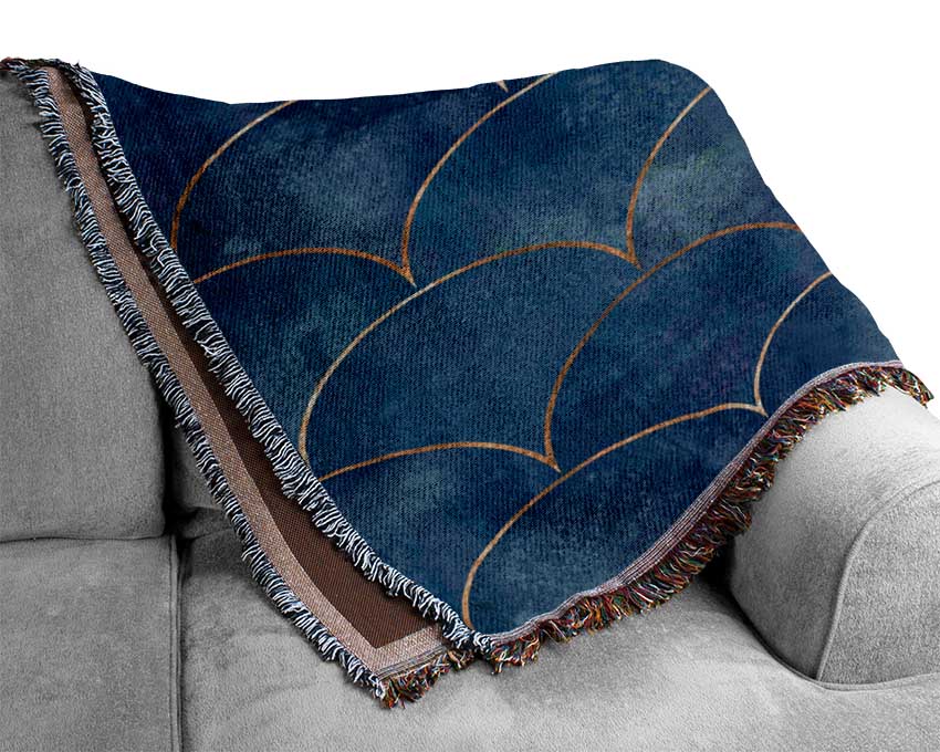 Half Circle Blue Pattern Woven Blanket