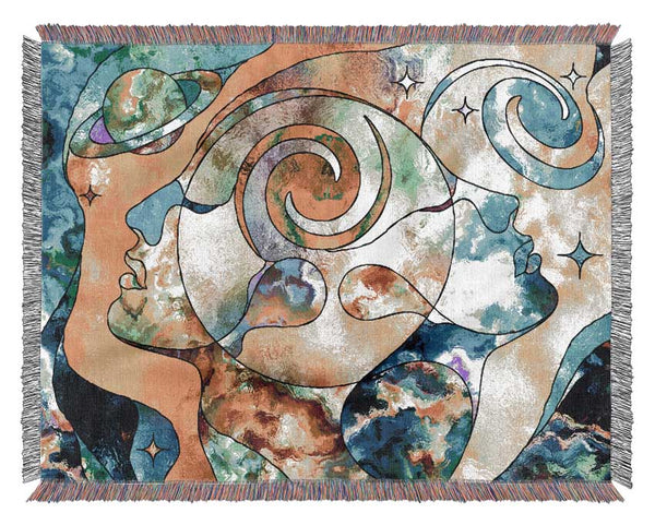 The Faces Of Time And Space Woven Blanket