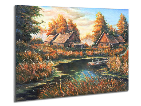 Countryside Cabins On The Lake Metal Print