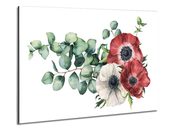 Green Leafed Flower Trio Metal Print