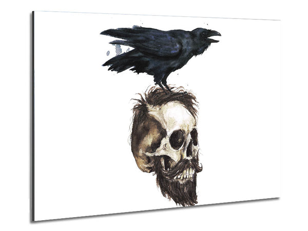 Crow On The Head Of A Skull Metal Print