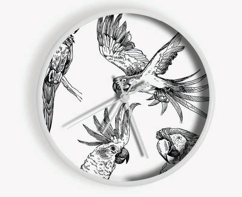 Parrots In Flight Illustration Clock - Wallart-Direct UK
