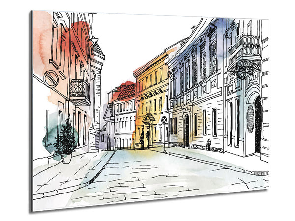 Watercolour Village Sketch Metal Print