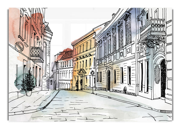 Aquarell Dorf Skizze