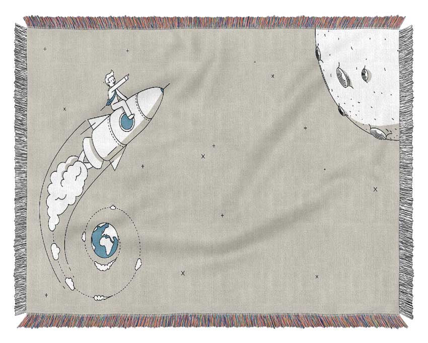 Rocket Ship To The Moon Space Woven Blanket