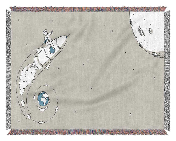 Rocket Ship To The Moon Space Woven Blanket