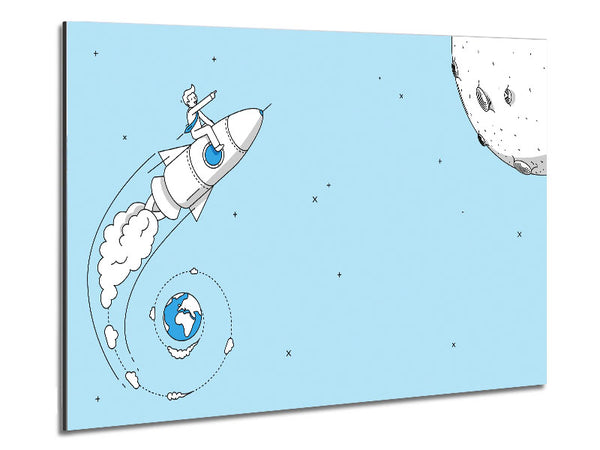 Rocket Ship To The Moon Space Metal Print