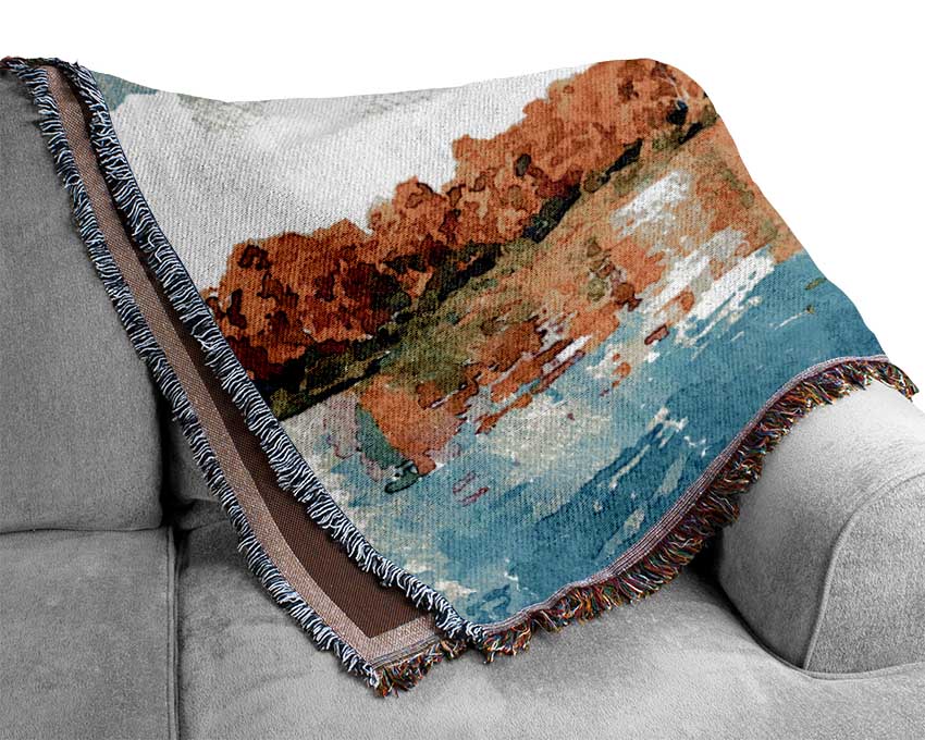 Vibrant Orange Trees Woven Blanket