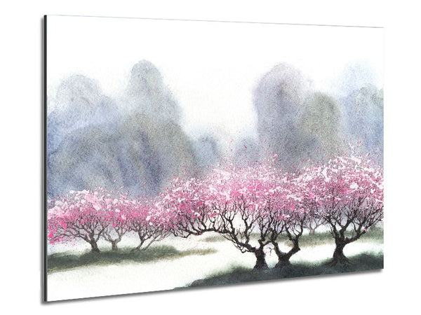 Pink Blossom Dusk Metal Print