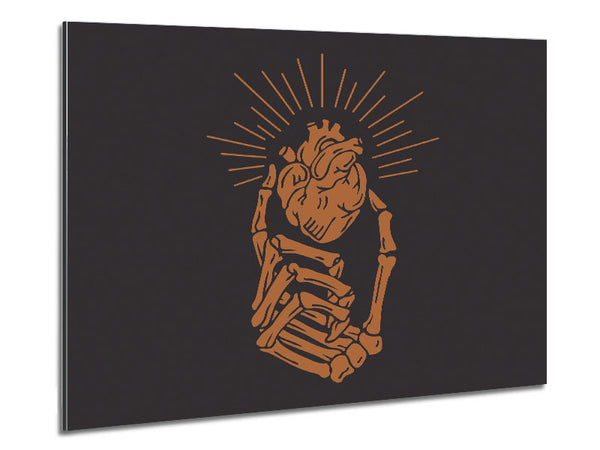 Skeleton Hand On Heart Metal Print