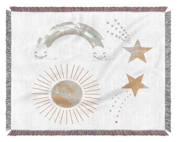 Happy Rainbow And Clouds Woven Blanket