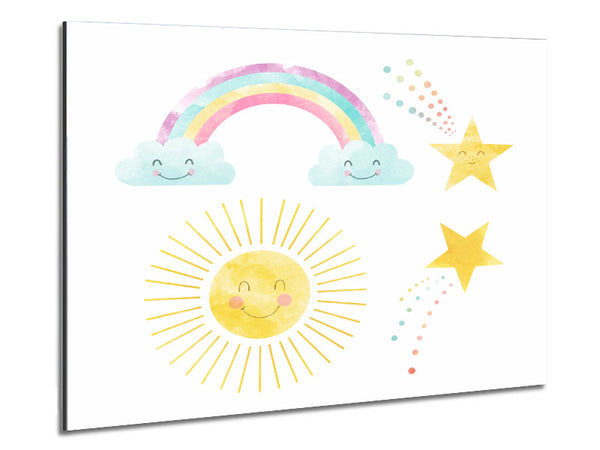 Happy Rainbow And Clouds Metal Print