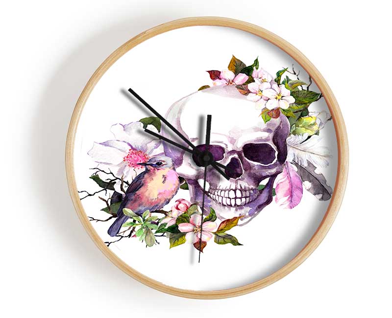 Skull Flowers And Bird Clock - Wallart-Direct UK