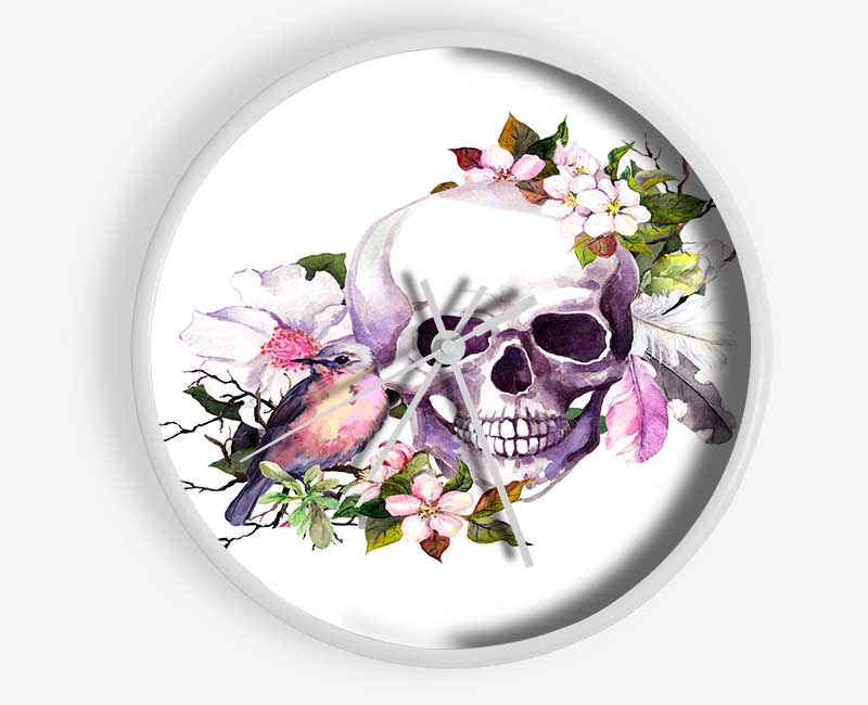 Skull Flowers And Bird Clock - Wallart-Direct UK