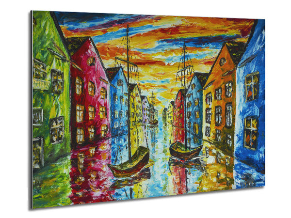The Sea Village Painted Metal Print