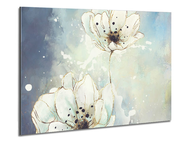 White Flowers In Abstract Metal Print