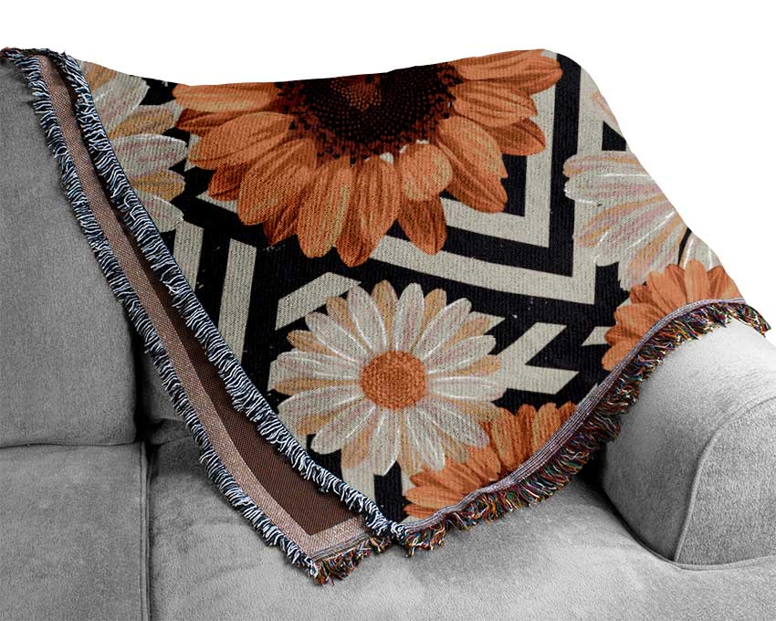 Summer Flowers On Abstract Woven Blanket