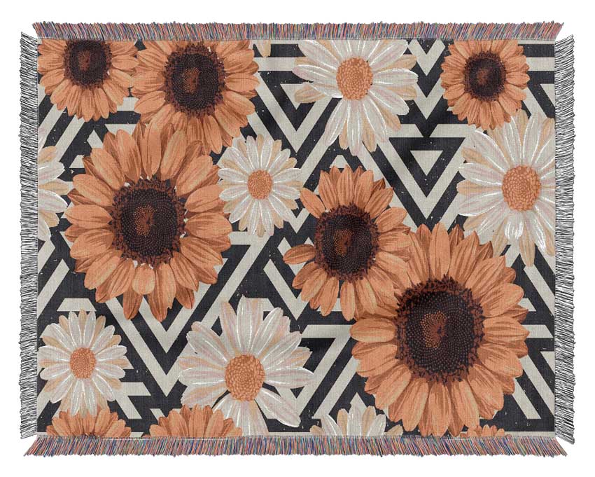Summer Flowers On Abstract Woven Blanket