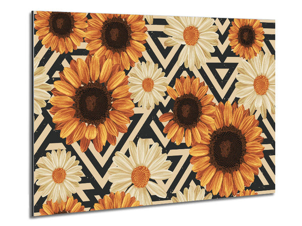 Summer Flowers On Abstract Metal Print