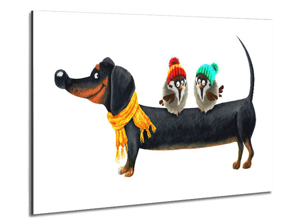 Sausage Dog Birds Metal Print