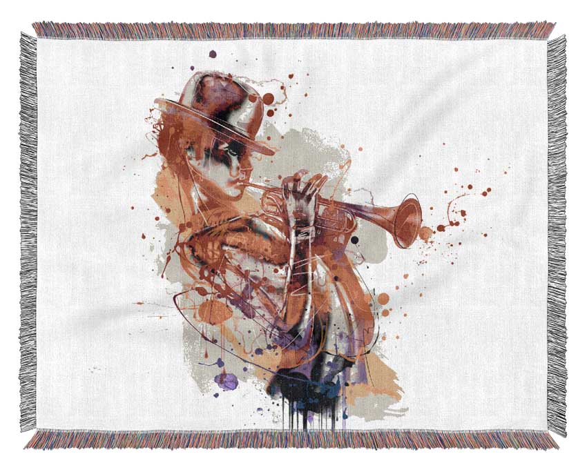 Playing The Horn Woven Blanket