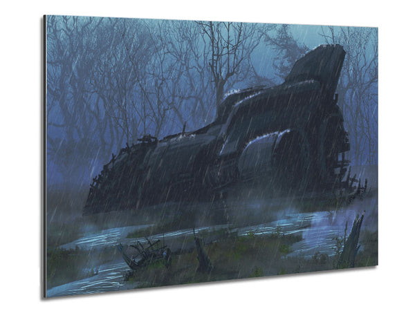 Spaceship In The Rain Metal Print