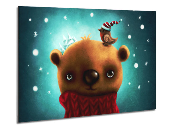Little Bear And Robin Metal Print